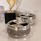 轻奢镶钻烟灰缸小熊旋转闭合家用客厅带盖防灰茶几酒店金属烟缸