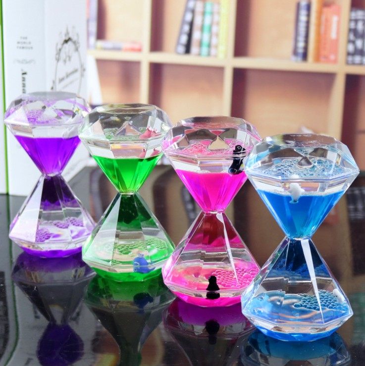 创意新款果冻色钻石油漏沙漏油滴计时器摆件减压学生毕业生日礼物