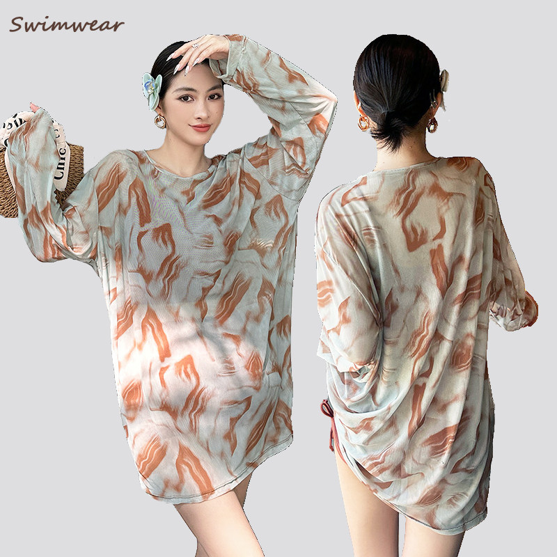 大码泡温泉泳衣女2025新款长三件套胖mm宽松遮肉显瘦海边沙滩度假