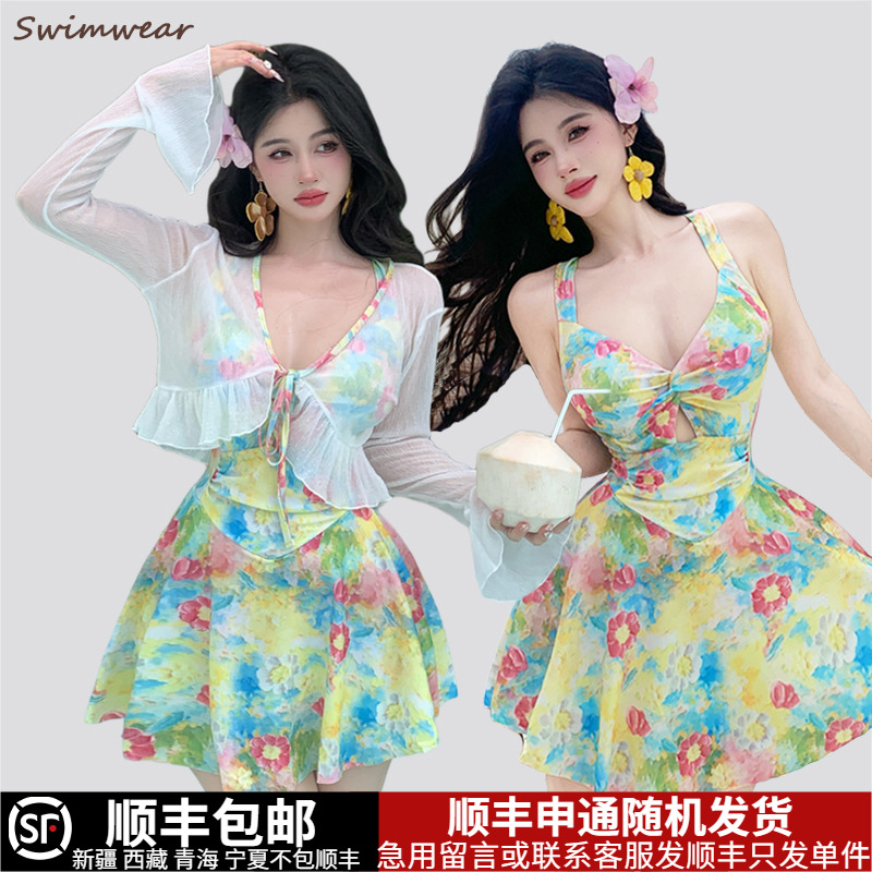 大码泳衣女新款连体裙式海边度假