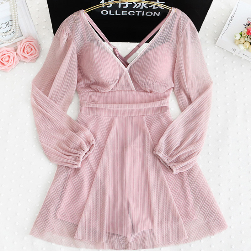 v领大码泳衣女款保守胖mm遮肉显瘦遮副乳钢托聚拢连体高级感温泉