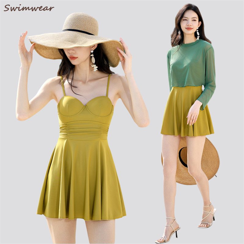 钢托聚拢泳衣女大码胖mm遮肉显瘦200斤连体裙式长袖防晒2026新款