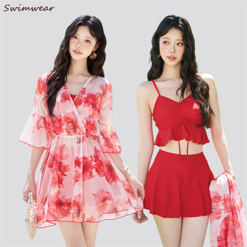 大码泳衣女分体三件套微胖mm遮肉显瘦保守新款温泉夏海边沙滩度假