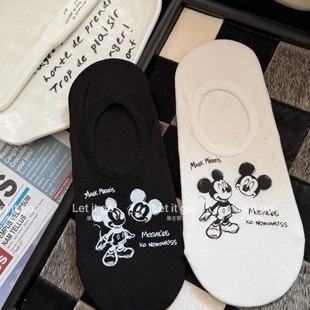 2双装 韩系ins可爱卡通涂鸦黑白简约棉质防滑不掉跟船袜女 春夏薄款