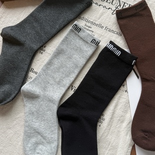 秋冬欧货设计感字母搭配鲨鱼裤 棉质外穿ins风堆堆袜洋气中筒袜女