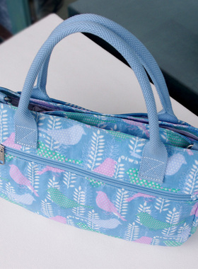 爱华仕淡蓝色小鸟纹手提包女休闲布包单肩手提包