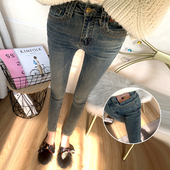 时尚 水泥灰小脚牛仔裤 女九分弹力紧身铅笔裤 洋气特显瘦 2024新款