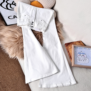 王炸神裤！白色高腰双排扣收腹微喇牛仔裤女加长弹力显瘦喇叭裤潮