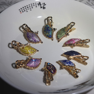 宋锦发饰发夹新中式国风复古风配饰扇子发夹 非遗蜀锦边夹鸭嘴夹