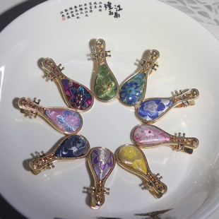 非遗真丝宋锦纯手工新中式宋锦发夹琵琶百搭汉服蜀锦弹簧夹顶夹女