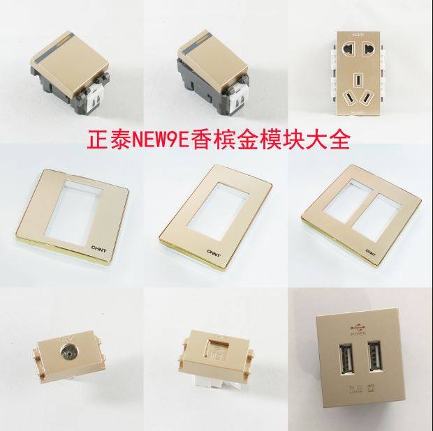 正泰120型墙壁开关插座面板NEW9E五孔功能件模块DIY组件香槟金色