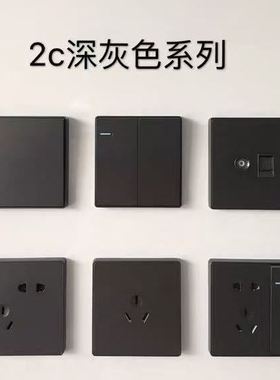 正泰86型墙壁开关插座面板NEW2C单开五孔二开三开深灰色高级灰