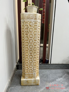 石雕仿古花台柱汉白玉仙鹤柱子祥云石雕花架盆景架复古石柱子