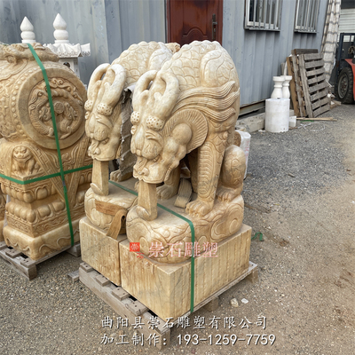 石雕汉白玉仿古做旧吸水兽镇水兽吸财兽一对公司庭院门口镇宅摆件