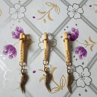 牛皮钥匙挂纯铜雕刻鱼刀形小刀挂件小铜器钥匙扣吊坠