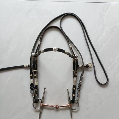 植鞣牛皮马嚼子笼头白铜黄铜配件马叉子水勒缰绳骑马嚼子笼头马具