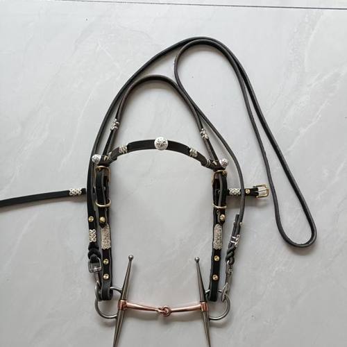 植鞣牛皮马嚼子笼头白铜黄铜配件马叉子水勒缰绳骑马嚼子笼头马具