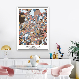 费耶特维尔北卡罗来纳州美国艺术抽象城市彩色色块地图装饰画现代