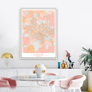 尤金Eugene俄勒冈州美国艺术抽象城市彩色色块地图装饰画客厅墙画