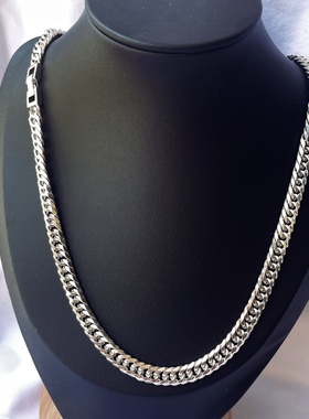 喜平项链S925纯银项链古巴链侧身链喜平八切面项链嘻哈ins风情侣