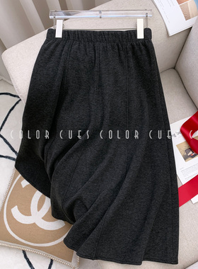2026年秋冬新款中长款过膝加绒半身裙女时尚显瘦a字松紧腰打底裙