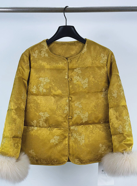 0655新中式国风狐狸袖毛人丝羽绒服女秋冬新款高级感气质短款外套