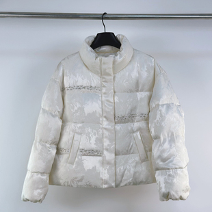 新中式国风立领提花重工钉珠羽绒服女小个子洋气白鸭绒保暖短外套