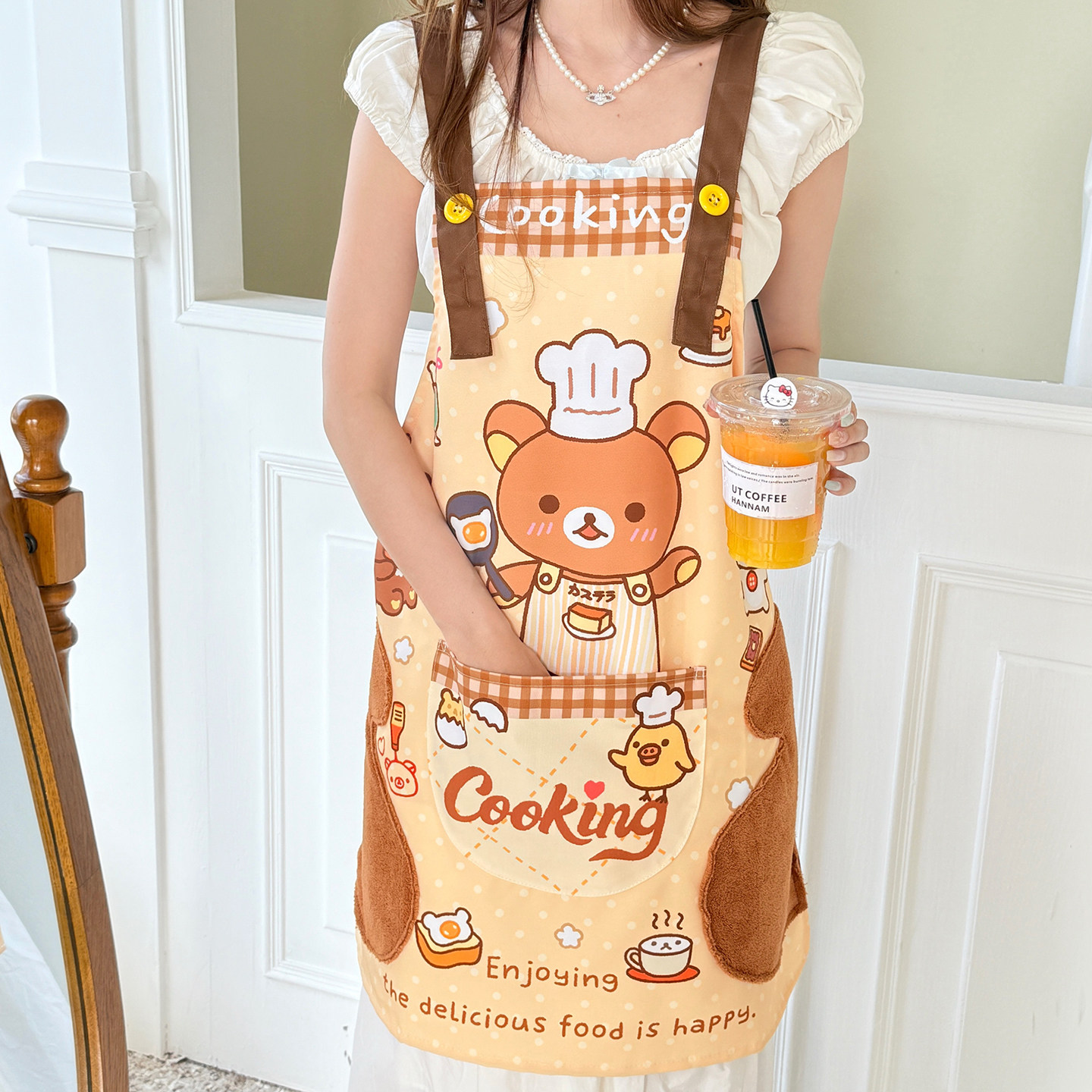 围裙轻松熊脖子可调节带擦手巾防油防水可爱公主风做饭烘焙男女生,家庭/个人清洁工具,围裙,淘宝优惠券,粉丝福利购,淘宝优惠卷