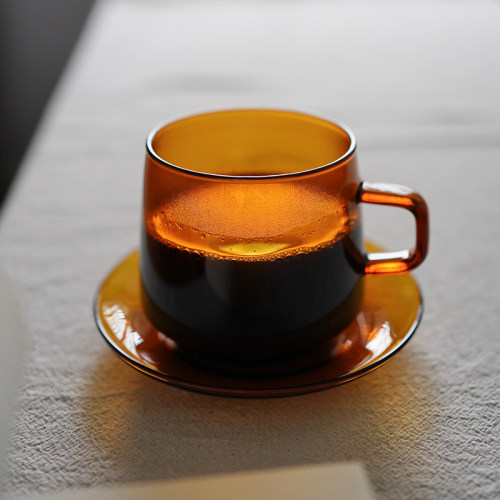 早上好商店中古风落日黄咖啡杯碟耐热玻璃咖啡杯