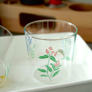 早上好商店 红花卉和黄花卉 高硼硅玻璃杯咖啡杯耐热耐冷玻璃杯