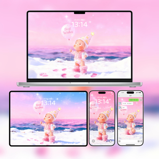 粉色海边星星人手机壁纸 | 可爱动态苹果安卓锁屏 | 电脑平板壁纸