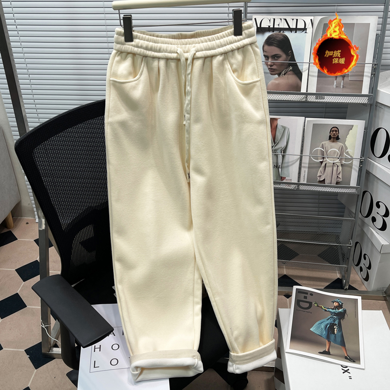 大码女装新款高腰加绒宽松萝卜裤