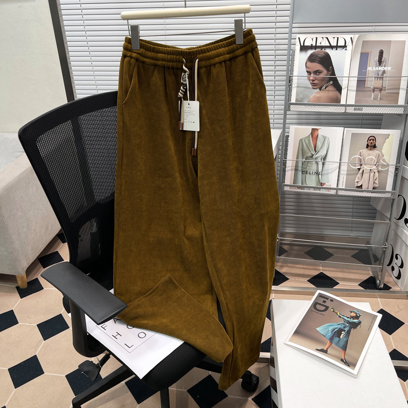 胡子叔大码女装复古纯色灯芯绒阔腿长裤胖mm松紧腰宽松垂感休闲裤,女装/女士精品,大码裤装,淘宝优惠券,粉丝福利购,淘宝优惠卷