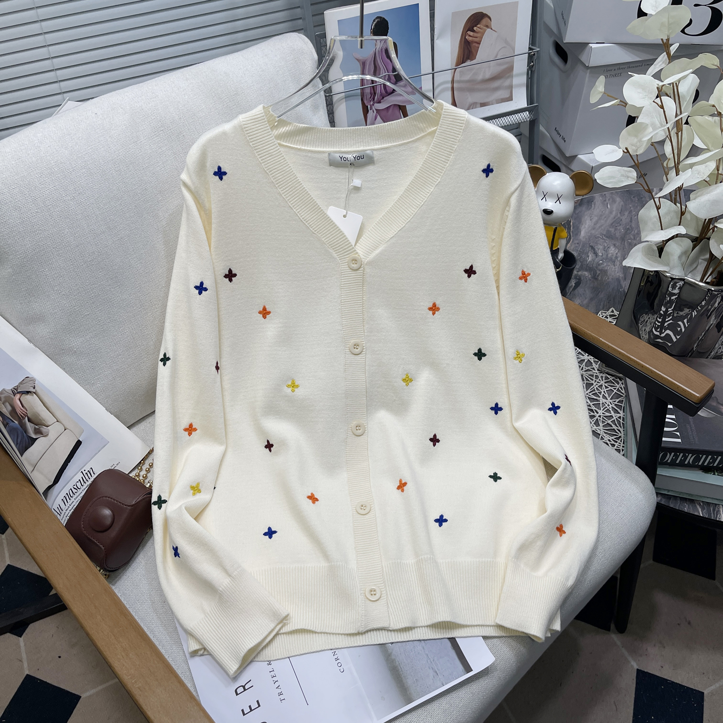 大码女装秋季设计感休闲针织开衫