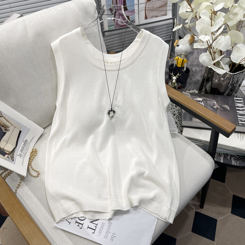 大码女装圆领无袖度假风针织背心