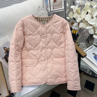 气质保暖甜美减龄棉服 粉色爱心格纹拼接棉衣冬新款 胡子叔大码 女装