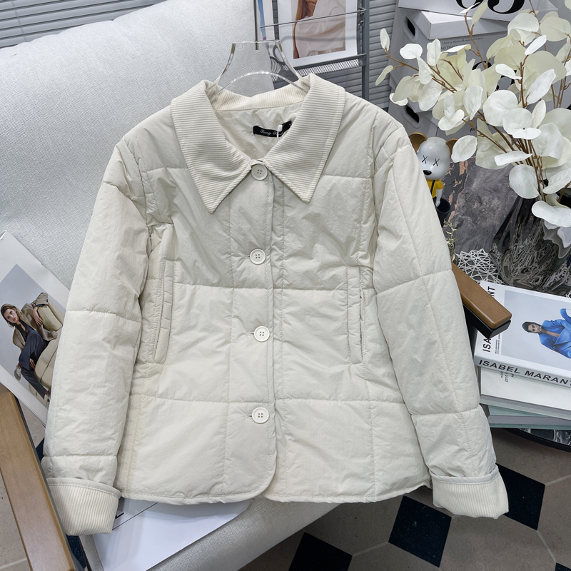 大码女装冬季方领拼接保暖棉衣