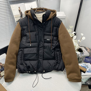 派克羽绒棉服胖mm韩版 冬装 连帽假两件连帽加厚棉衣 女装 胡子叔大码