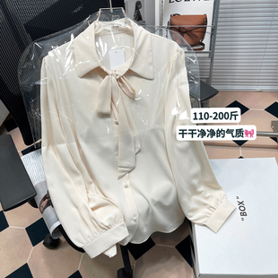 女装 蝴蝶结系带衬衫 胖mm200斤灯笼袖 新款 白色内搭衬衣潮 春装 大码