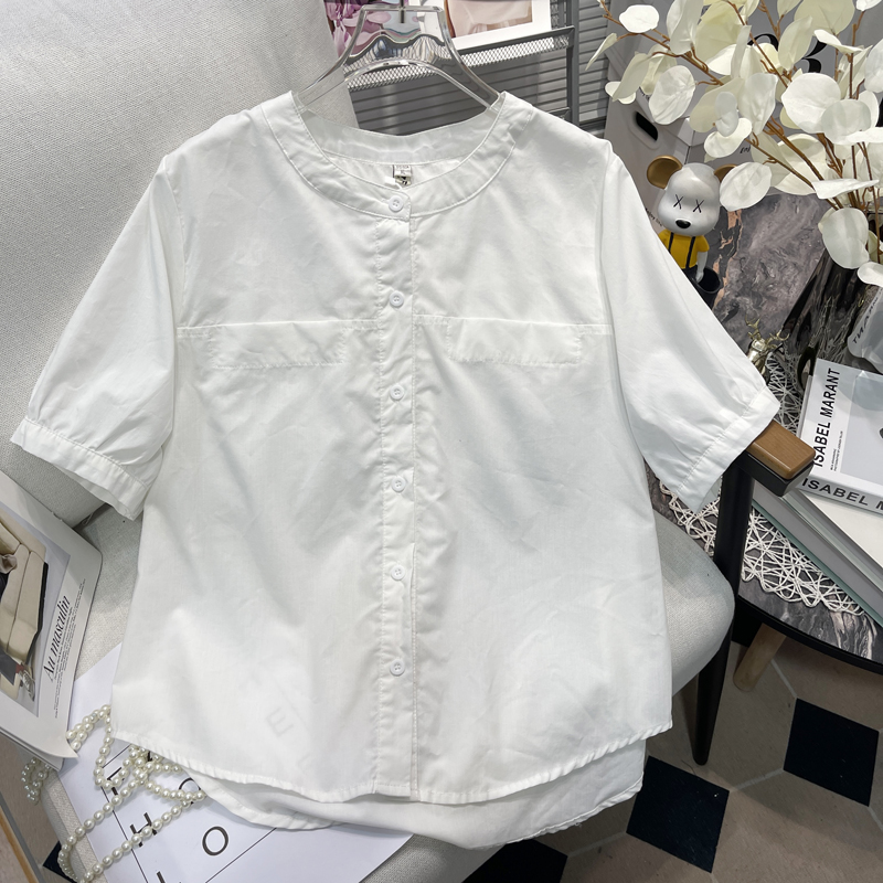 大码圆领短袖衬衫女夏季新款