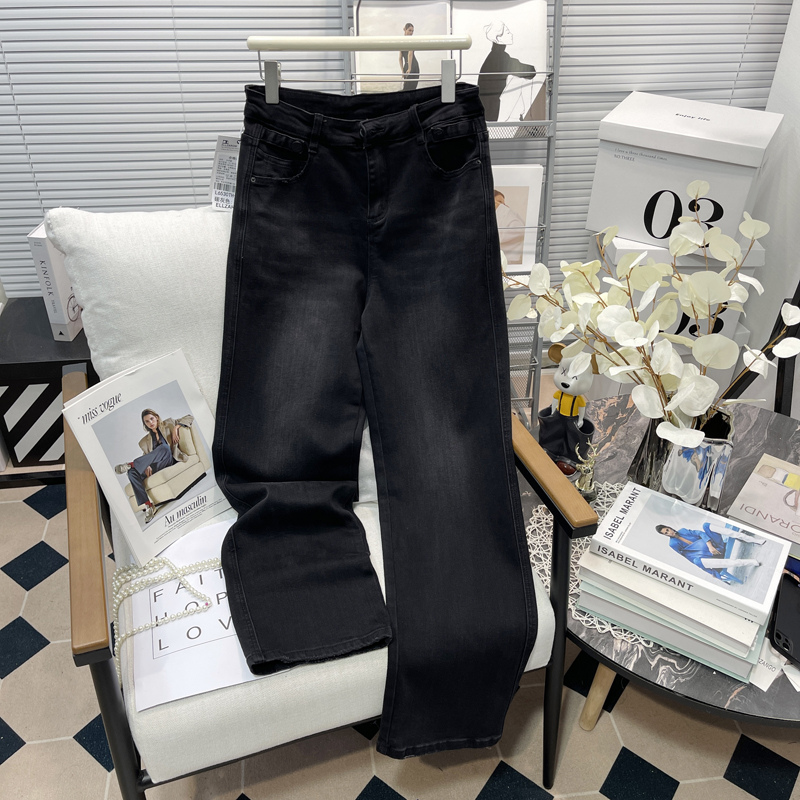大码女装高腰直筒牛仔裤春秋新款