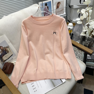 刺绣蝴蝶结麻花针织衫 胡子叔大码 新款 秋季 女胖mm显瘦打底毛衣 女装