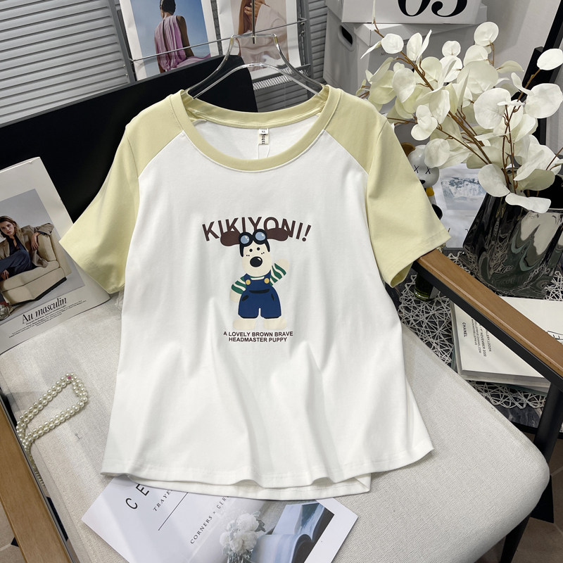 胡子叔大码女装2025夏季新款短袖T恤女胖mm插肩撞色减龄百搭上衣