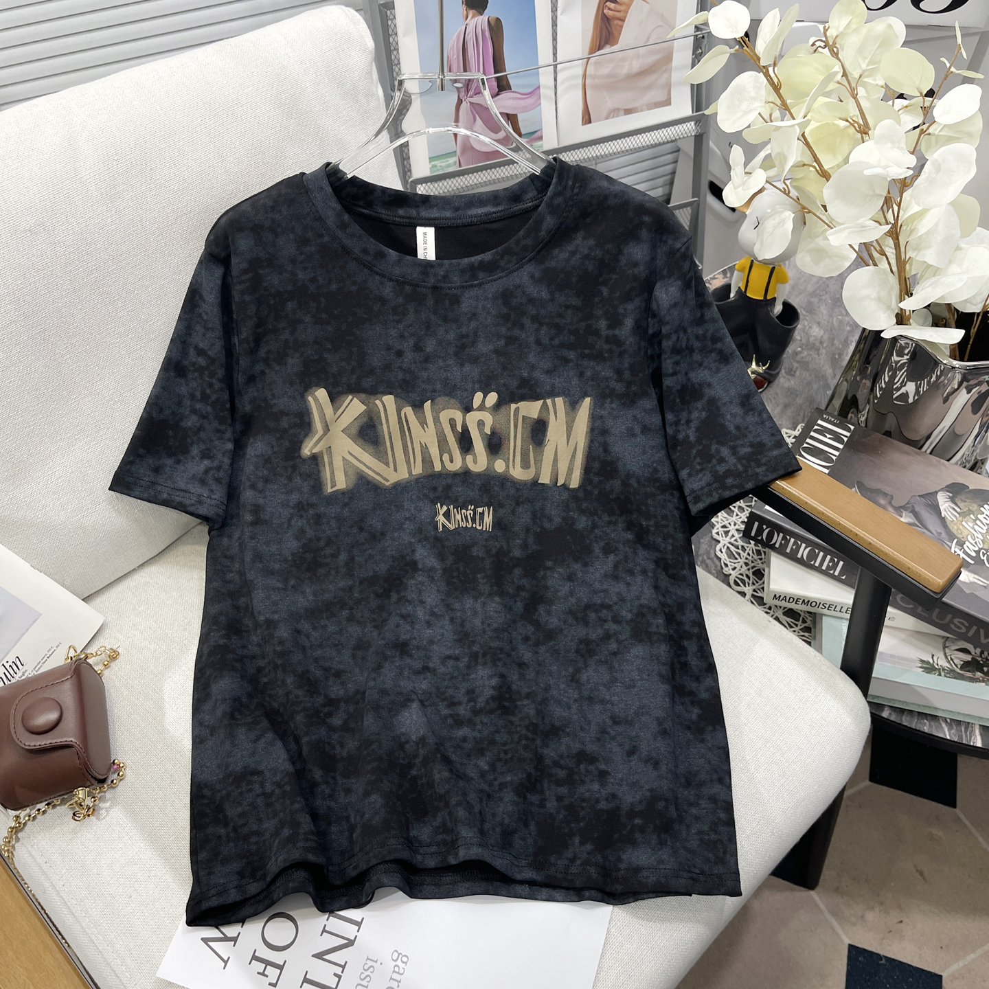 胡子叔大码女装夏季新款扎染脏脏短袖T恤胖mm重磅潮流半袖体恤衫