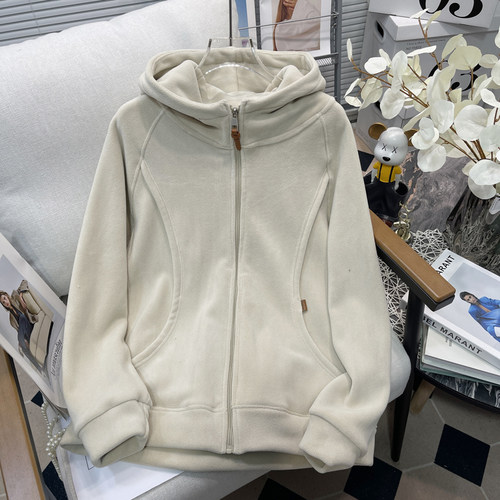 大码奥粒绒拉链连帽外套卫衣女