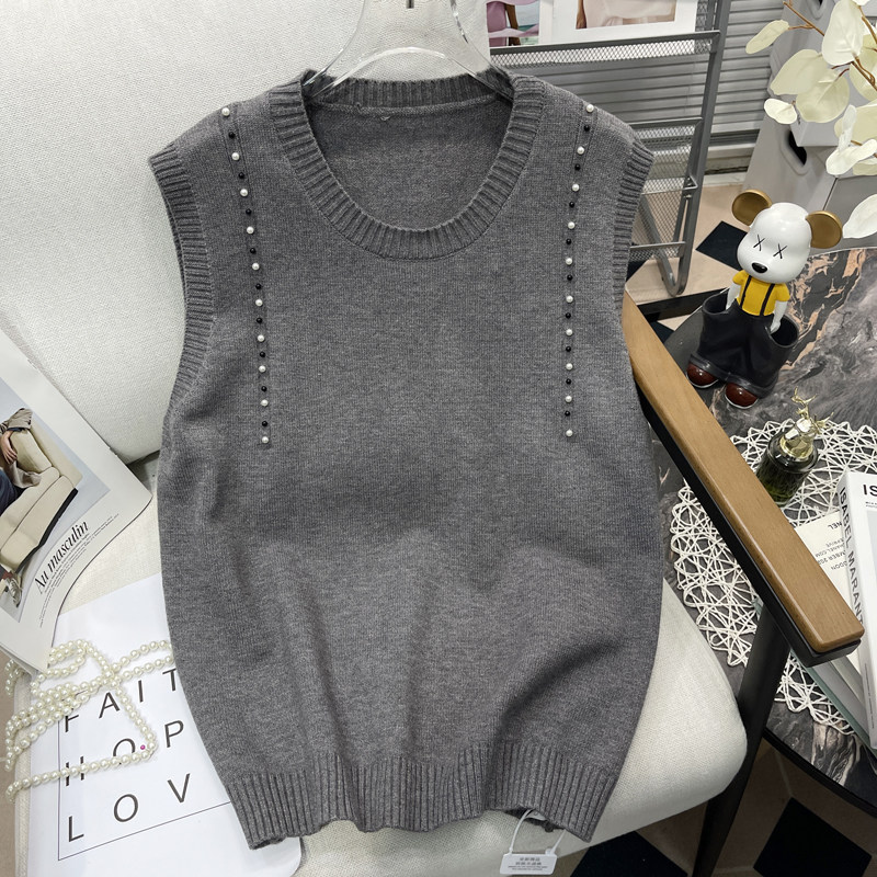 胡子叔大码圆领钉珠针织衫马甲女胖mm设计感无袖套头减龄马夹上衣,女装/女士精品,大码内搭,淘宝优惠券,粉丝福利购,淘宝优惠卷