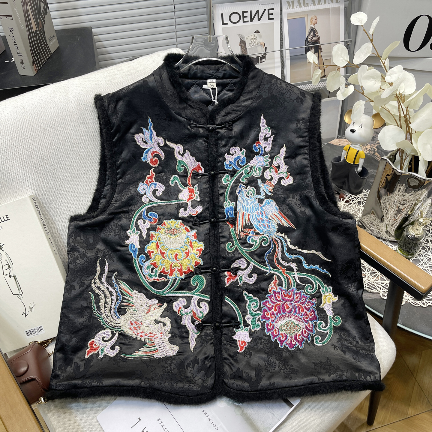 大码女装冬季新中式刺绣棉马甲女