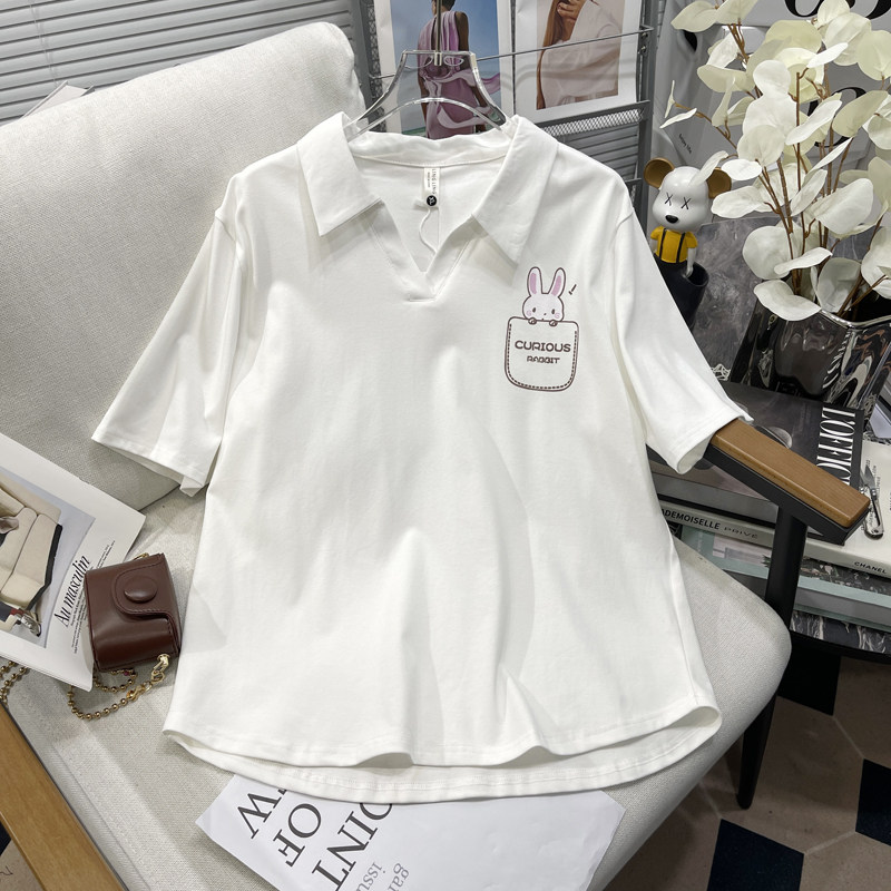 胡子叔大码女装夏季新款正肩polo领简约白色T恤女胖mm宽松上衣潮