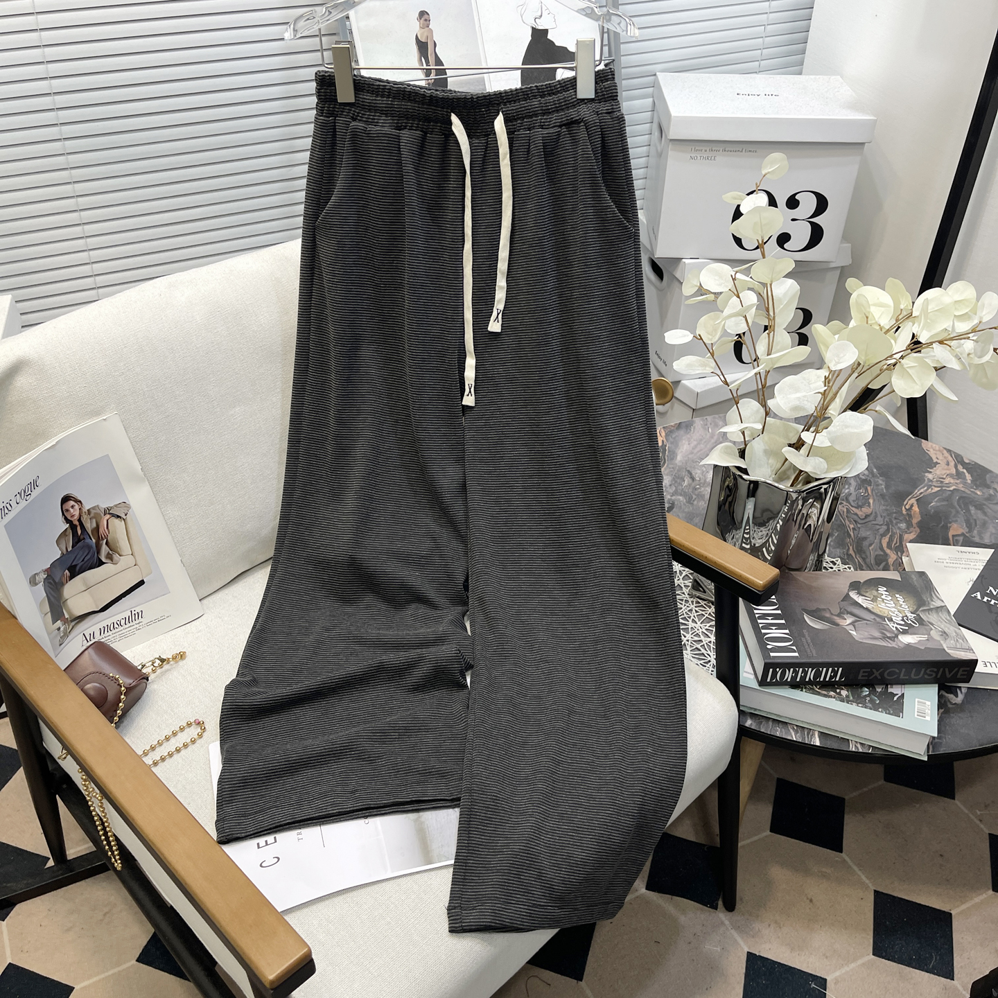 大码女装秋季灰色阔腿裤胖mm高腰