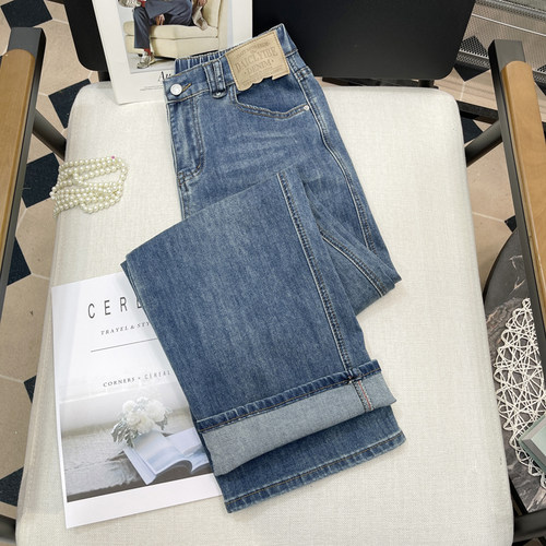 大码女装复古高腰宽松直筒牛仔裤